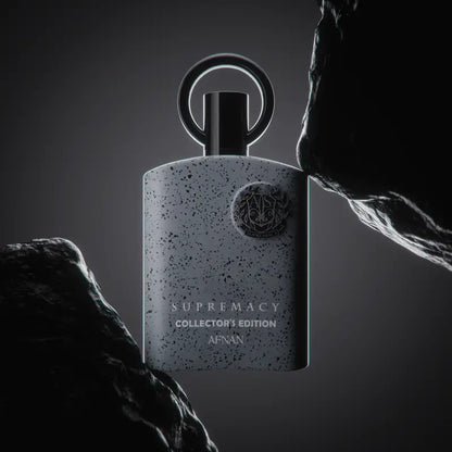 Afnan supremacy collector’s edition eau de parfum 100ml gray speckled bottle with black cap and ring handle