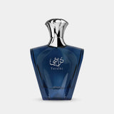 Deep blue glass turathi blue perfume bottle with faceted design and polished silver cap for men 90ml eau de parfum