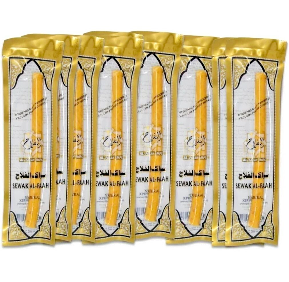 6 Pack Hemani & AlFalah Miswak Sticks – 6’’ Natural Toothbrush– Herbal Oral Care - Medium Miswak Falah (6 Pieces)