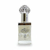 Perfume bottle with decorative cap labeled 'White Musk' by Arabiyat.