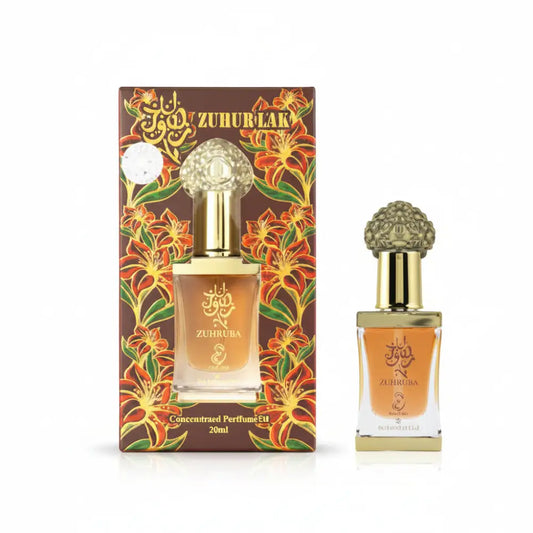 Perfume bottle with packaging featuring a tropical design Arabiyat - Zuhur Lak | CPO 12ML | Unisex

