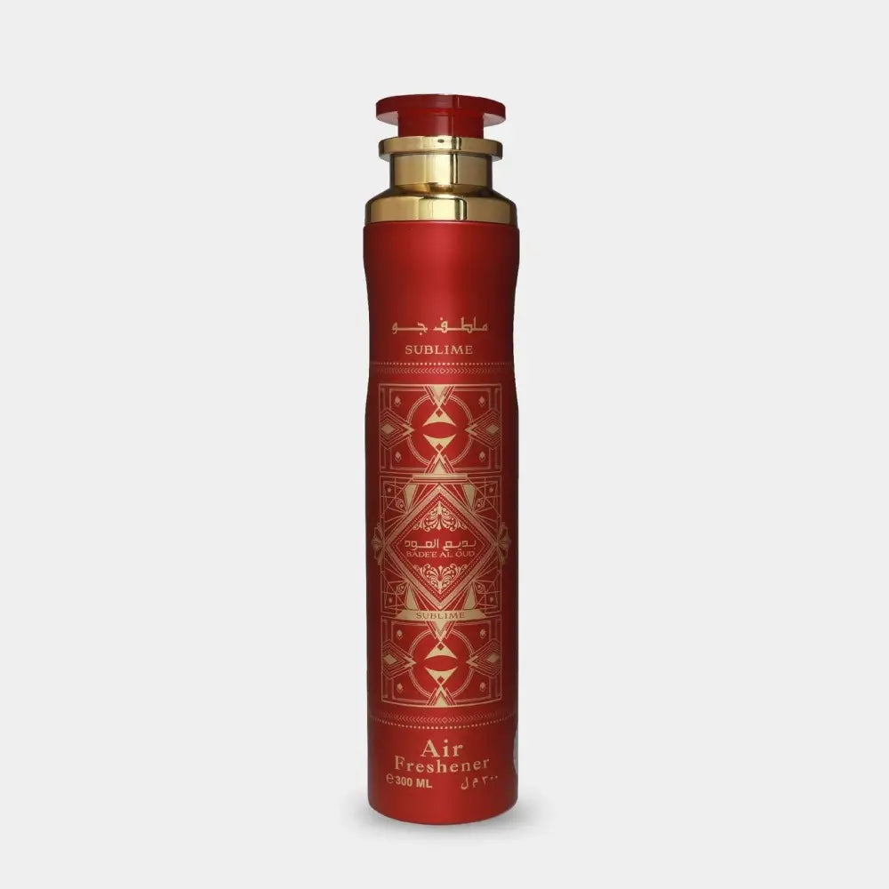 Badee al oud sublime air freshener 300ml with red cylinder and gold lettering