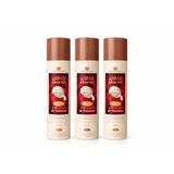 Three identical bahrain pearl air freshener cans with cream body brown caps and red arabic labels by rehab perfumes