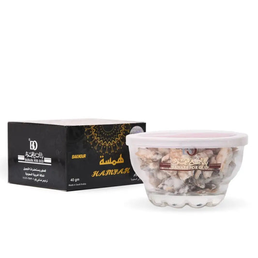 Bakhoor by Banafa 50g – Monica Bahraini Oud Rose Oudh – Arabic Incense بخور - Hamsa (Soft Whisper) 40g – بخور همسة