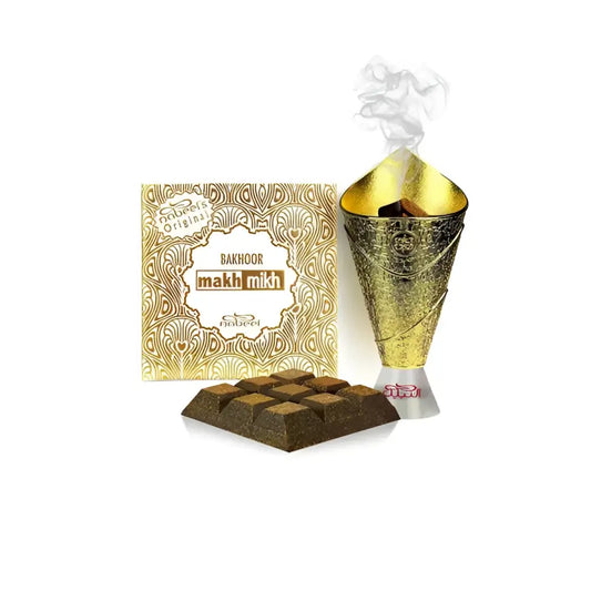 Gold-colored intricately engraved cone-shaped incense burner with silver base for nabeel bakhoor arabian oud incense use