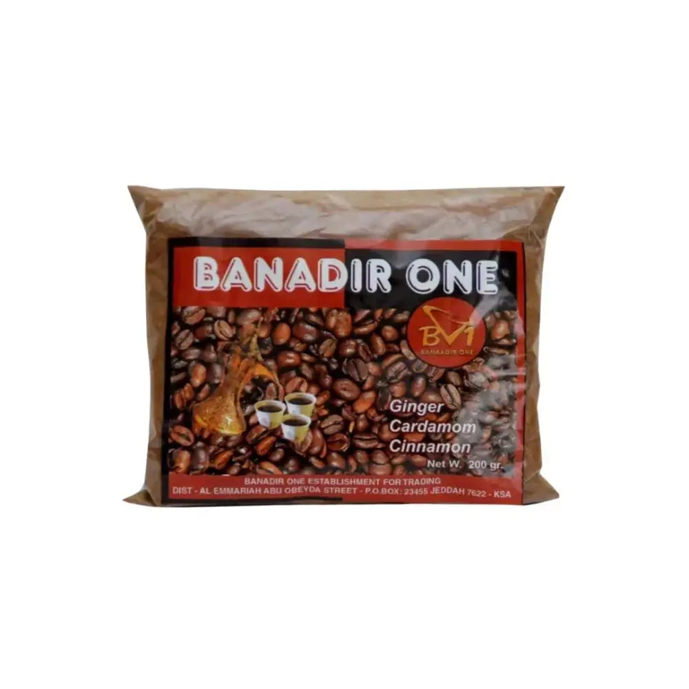 Banadir one coffee kahwa traditional qahwa 200g in brown resealable pouch with ginger cardamom cinnamon blend