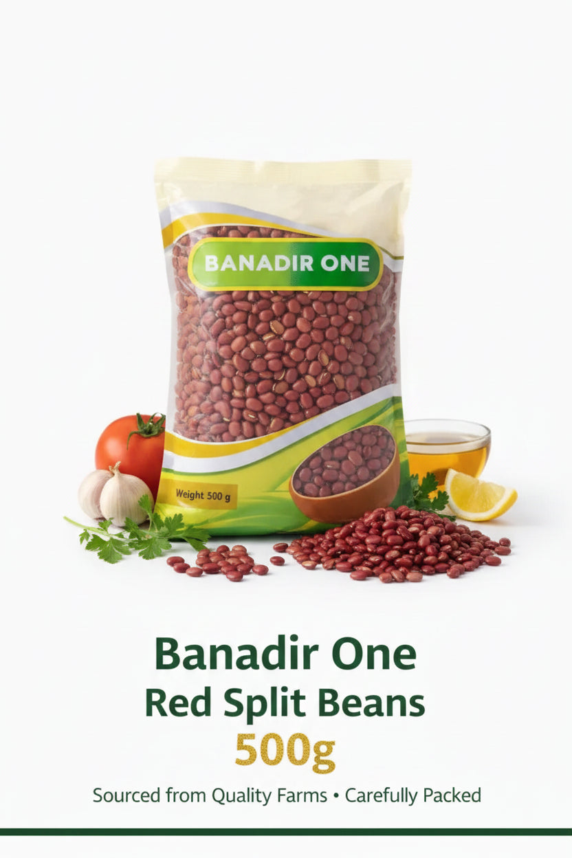 Two bags of banadir one brand premium quality red beans 500g and dried legumes in clear packaging with green labeling