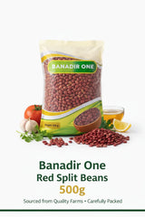Two bags of banadir one brand premium quality red beans 500g and dried legumes in clear packaging with green labeling