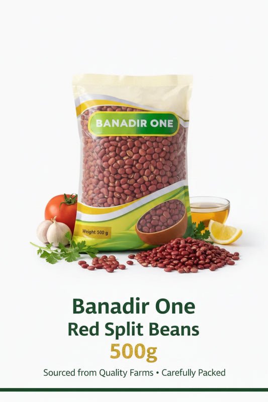 Two bags of banadir one brand premium quality red beans 500g and dried legumes in clear packaging with green labeling