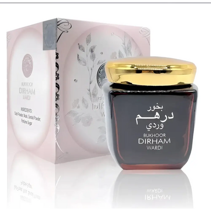Bukhoor Dirham Wardi 80g incense by Ard Al Zaafaran in dark jar