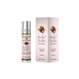 Choco musk marshmallow concentrated perfume oil in a sleek silver roll-on bottle with a pale pink label and box