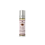 A sleek silver roll-on perfume bottle with a pale pink crown perfumes label for choco musk marshmallow scent