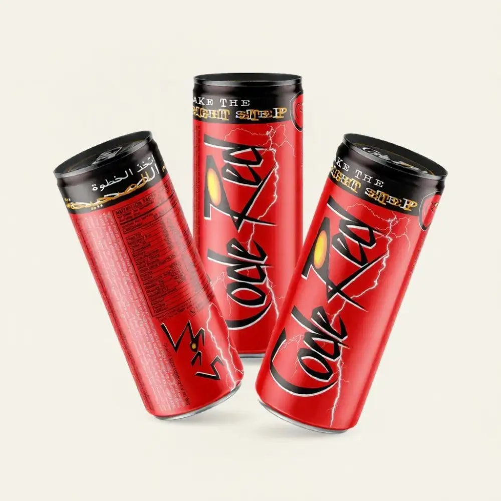 Code red energy drink 250ml red aluminum cans with bold black branding and yellow accent lightning bolt graphics