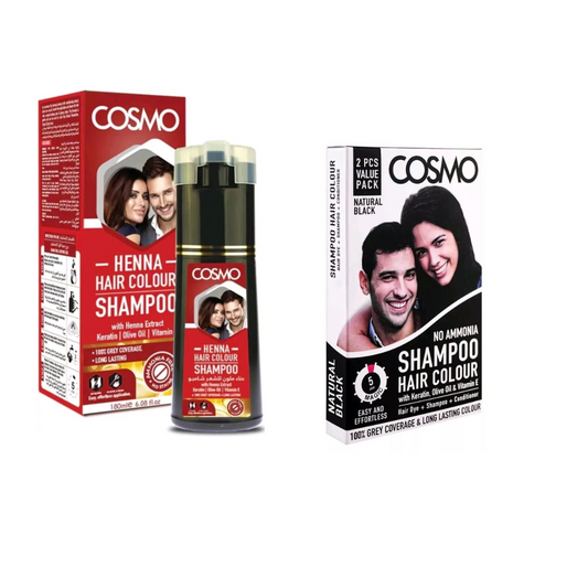Cosmo Hair Color Shampoo – Black 12ml & Henna 180ml – Quick Natural Hair Dye Tre - Health & Beauty:Hair Care &