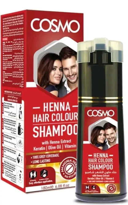 Cosmo Hair Color Shampoo – Black 12ml & Henna 180ml – Quick Natural Hair Dye Tre - Henna Hair Color Shampoo (180ml)