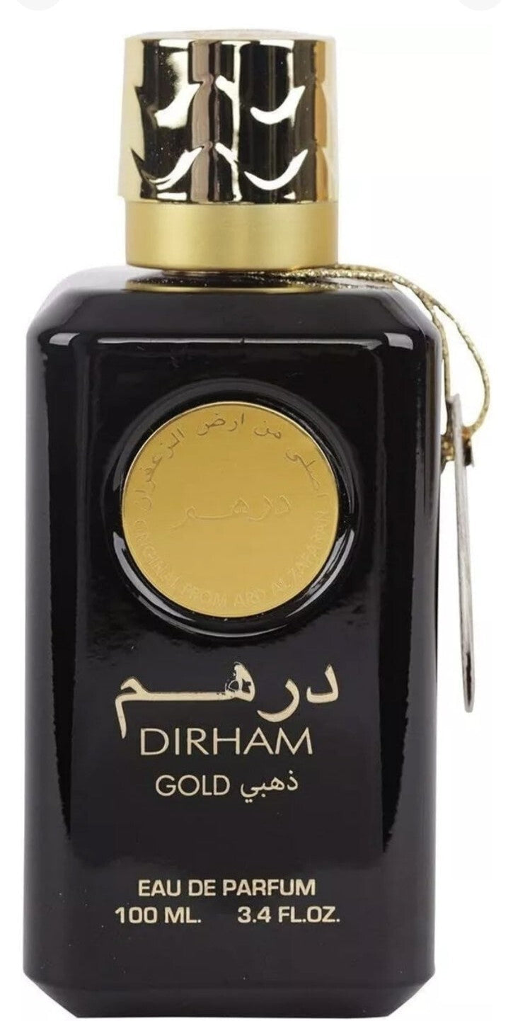 Luxury Arabic Perfume Dirham Gold Packaging – Fruity Floral Woody Notes