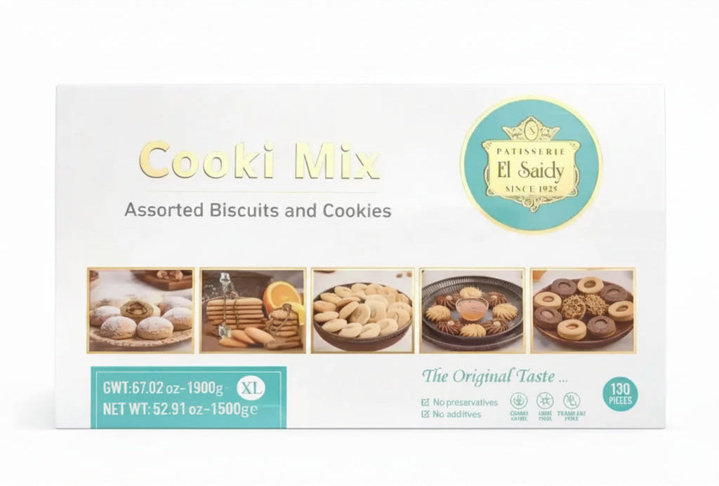 White box of el saidy brand middle eastern cookie mix featuring assorted biscuits and cookies mix 1900g