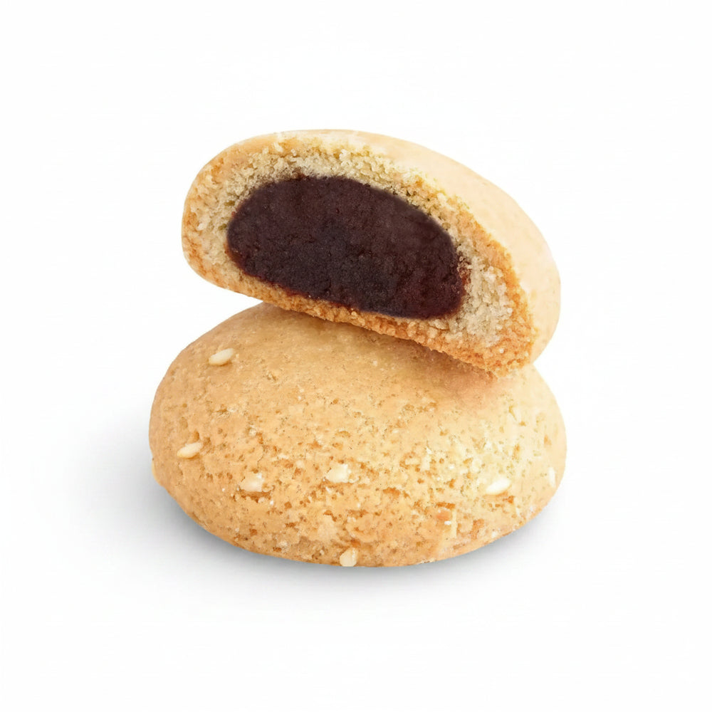 Golden-brown sesame topped egyptian cookies with rich dark red bean paste filling 500g authentic gift el saidy