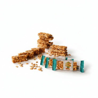 Egyptian traditional peanut bars 400g by el saidy in teal and gold foil with glossy caramelized peanut brittle coating