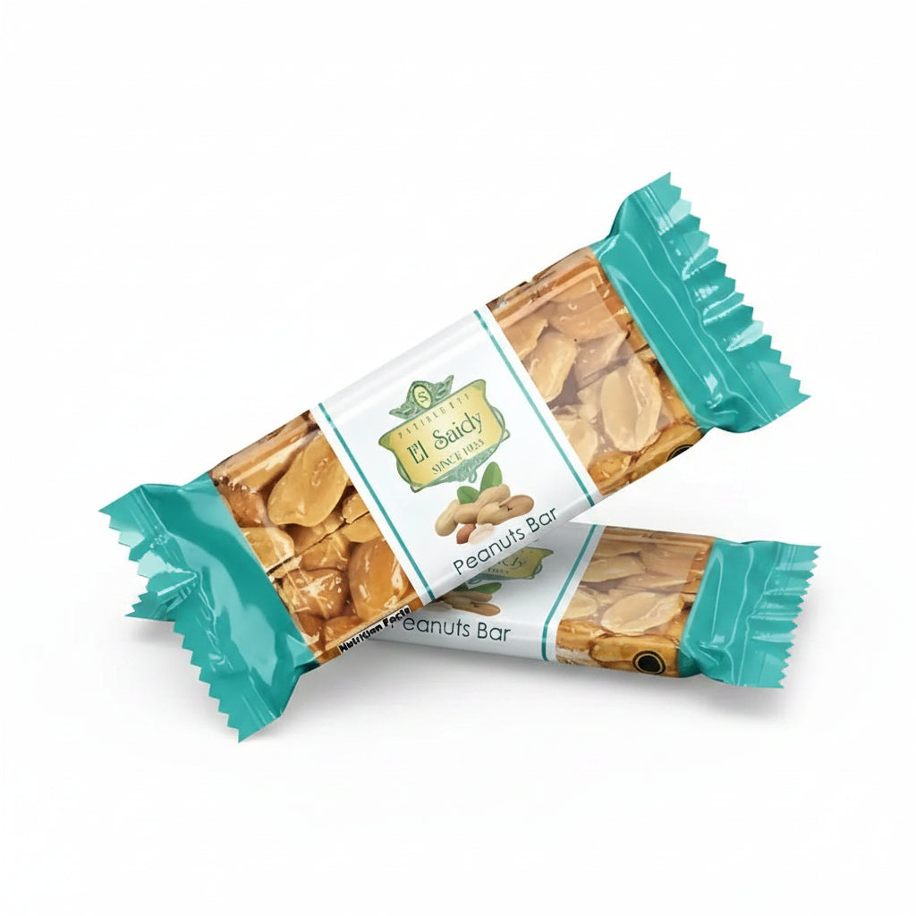 Egyptian traditional peanut bars 400g el saidy wrapped in shiny teal foil with white label and green gold accents