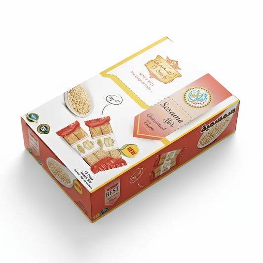 Red and white box of el saidy traditional sesame bars with gold accents 400g showcasing sesame biscuits