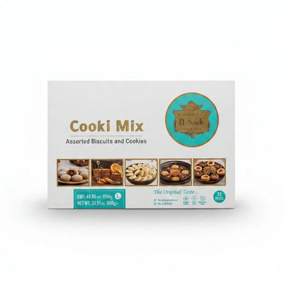 Box of El Sucki cooki mix with images of assorted biscuits and cookies on a table.