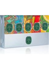 A boxed set of four Eyop Sable Toner 1923 fragrance tubes, shown in clear packaging with a white base and a colorful illustrated top panel featuring green oval labels.