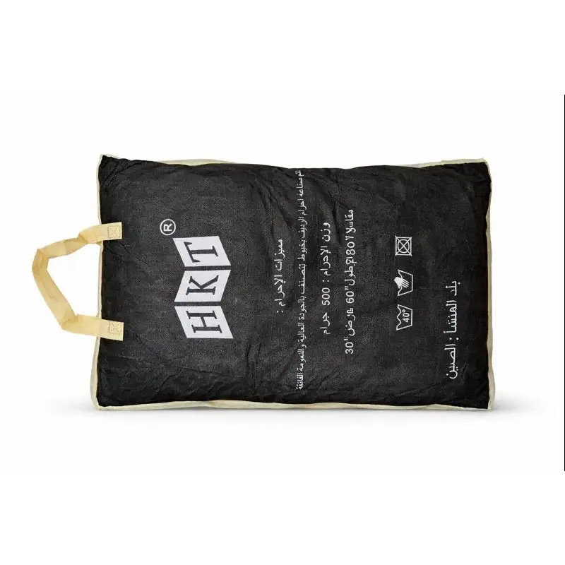 Black hkt brand laundry bag with beige handles and care instructions part of umrah complete essentials set with digital tasbih and activity book