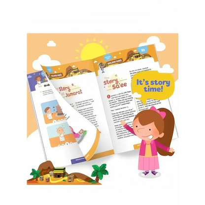 Colorful kids activity book titled the story of jamarat with cartoon girl on cover in umrah complete essentials set