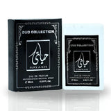 Black rectangular box and white plastic 20ml pocket spray labeled oud collection by hayaati for ard al zaafaran perfume