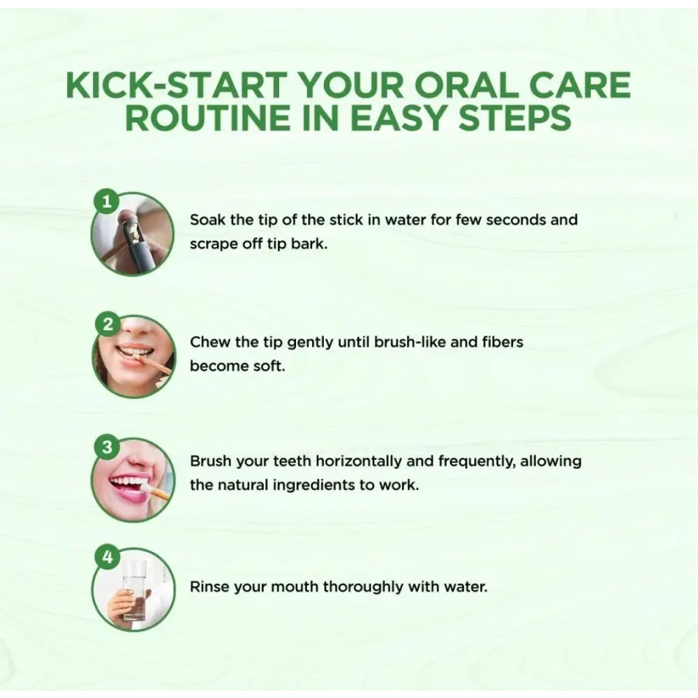 Instructions for using a natural toothbrush on a green background