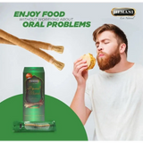 Man eating a snack with Hemani product packaging and branding in the background