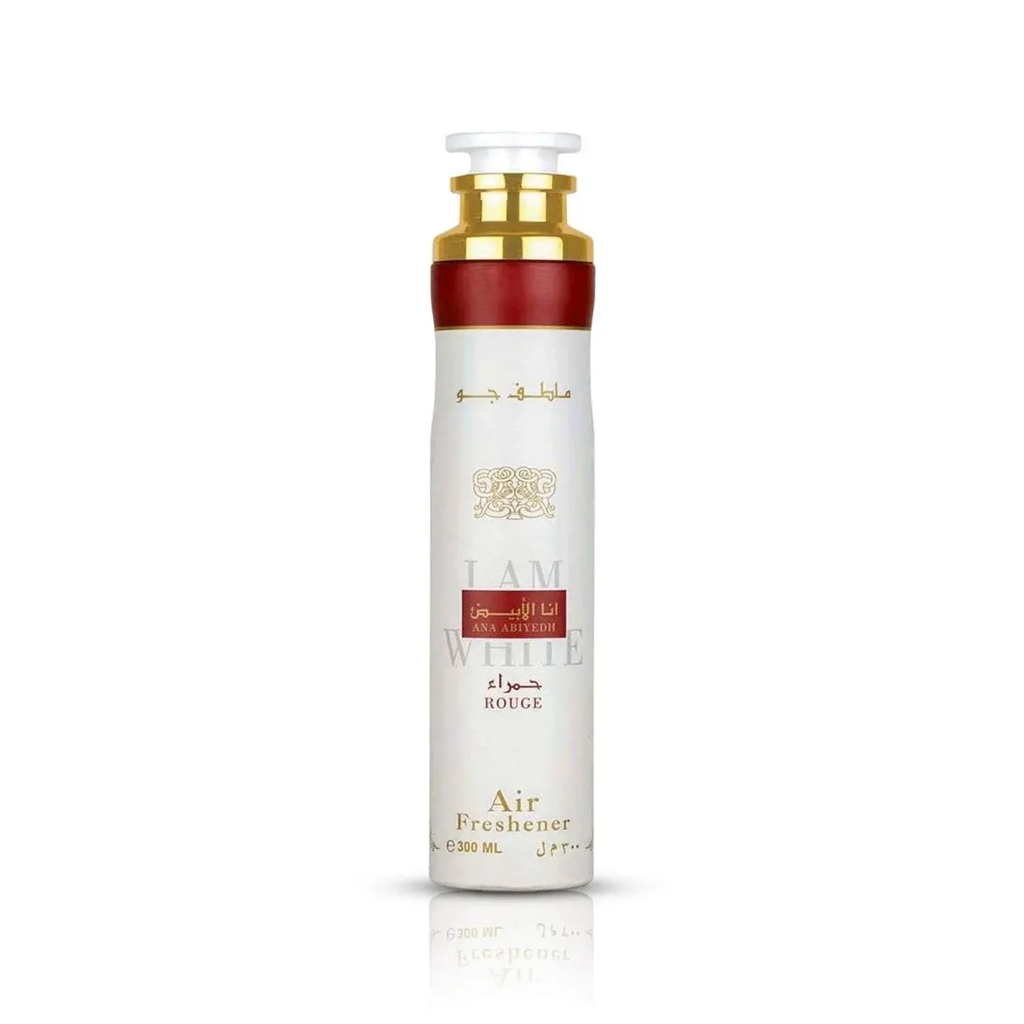Air freshener bottle with gold and red accents on a white background