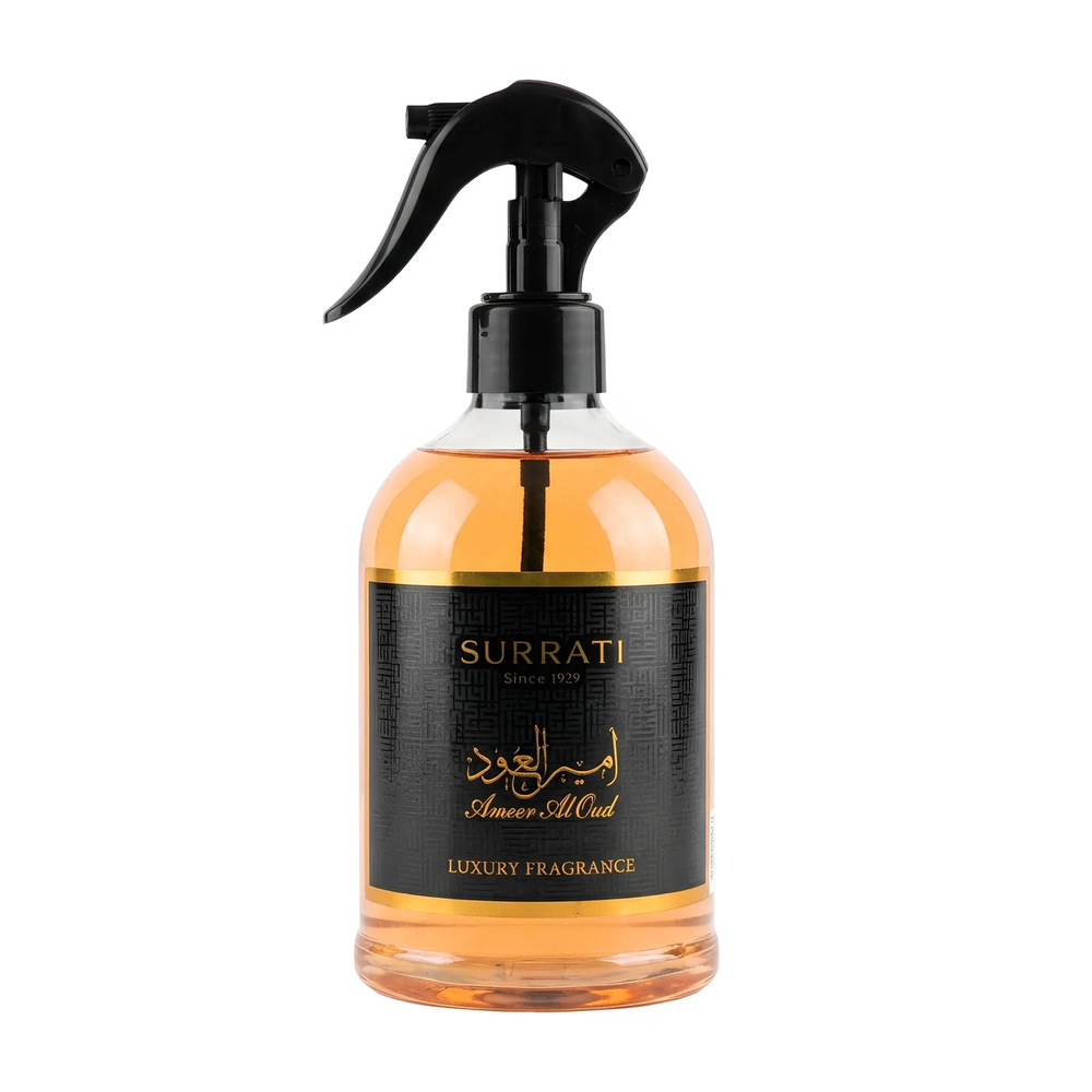 Surrati Ameer Al Oud Luxury Fabric Freshener 500ml - side view with trigger spray