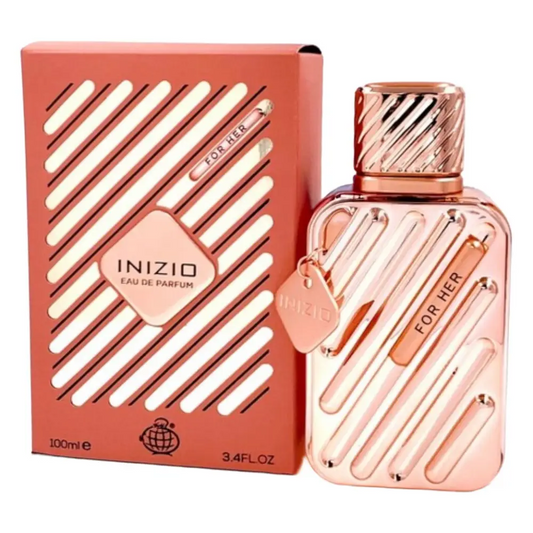 Rose gold inizio for her eau de parfum 100ml bottle with matching geometric box from fragrance world