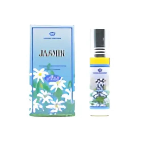 Jasmin cpo 6ml al rehab concentrated perfume oil in a sleek transparent glass bottle with silver cap and label