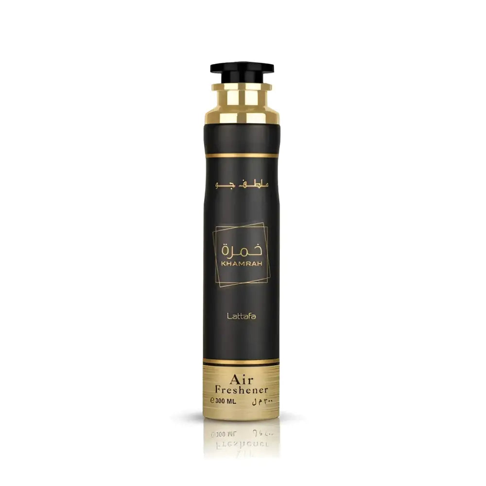 Khamrah air freshener 300ml black and gold can with Arabic script