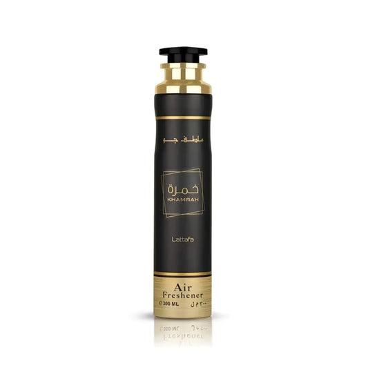 Khamrah air freshener 300ml black and gold can with Arabic script