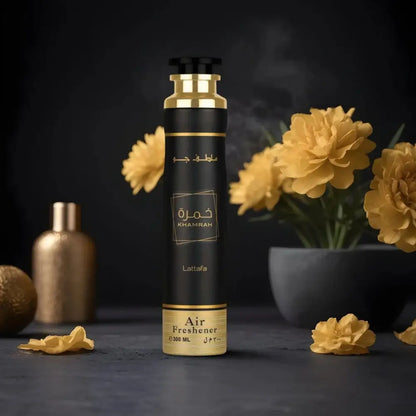 Black and gold Khamrah air freshener 300ml bottle by Lattafa