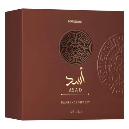 Lattafa Gift Set – Asad Bourbon 100ml EDP + 12ml + Body Shower