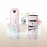 Three Yara Lattafa perfume bottles on a white background