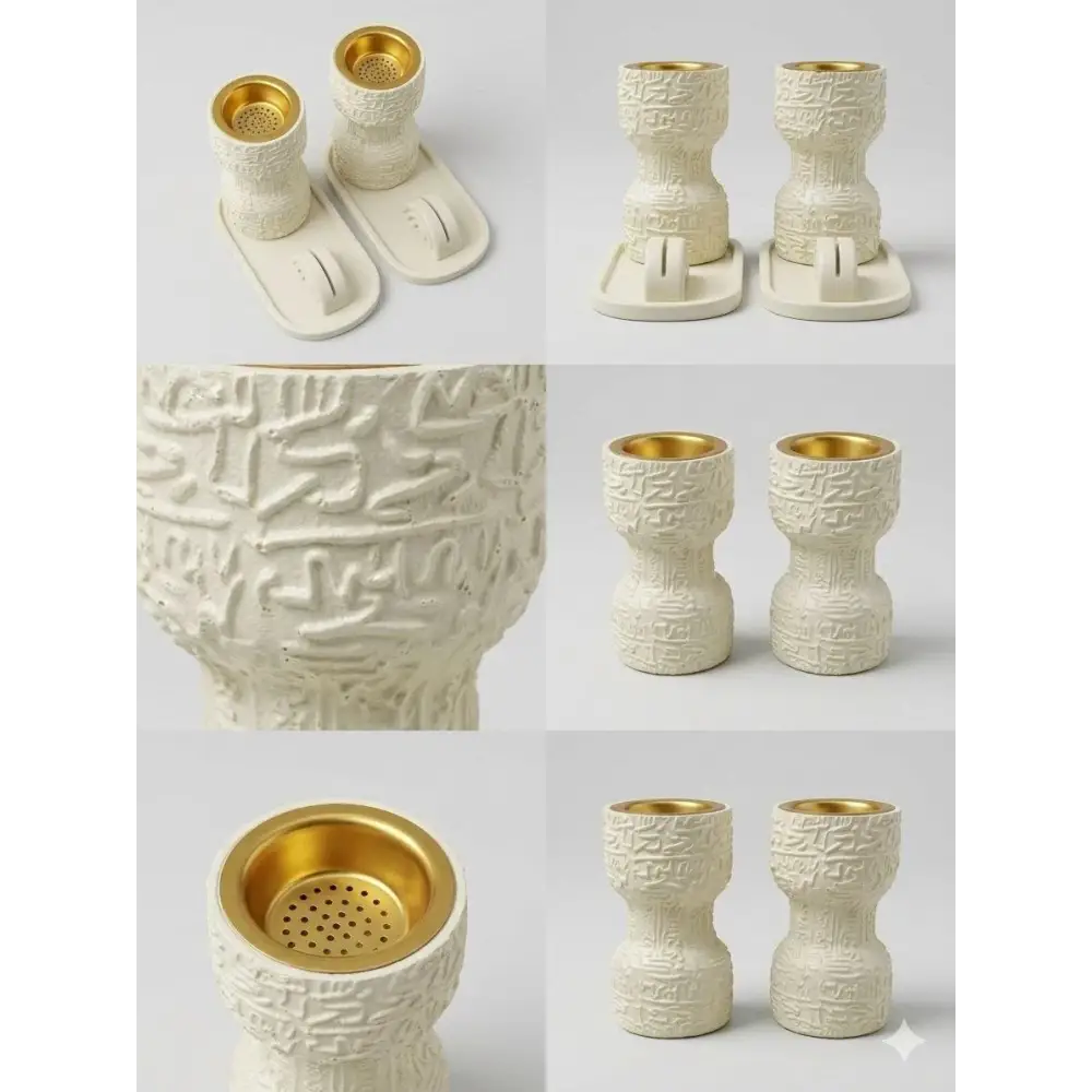 White ceramic luxury bakhoor incense burner with gold interior and intricate arabic script embossed design