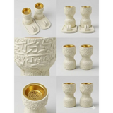 White ceramic luxury bakhoor incense burner with gold interior and intricate arabic script embossed design