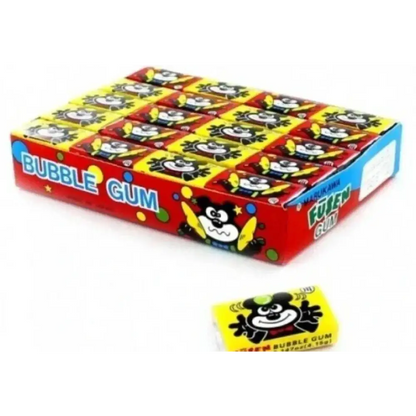Red and yellow bulk box of marukawa cartoon chewing gum featuring a cartoon character design and assorted flavors
