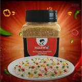 A jar of marwo xawaash 230g authentic somali spice with black lid and red label for somali rice seasoning