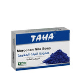 Blue moroccan nila soap 125g in a rectangular cardboard box with white and blue branding for glow and radiance