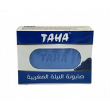 Blue taha soap bar in branded packaging for moroccan blue nila glow with authentic moroccan olive and rose water