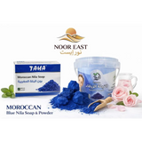 Moroccan blue nila soap and powder set for women with authentic moroccan olive and rose water for glow and radiance