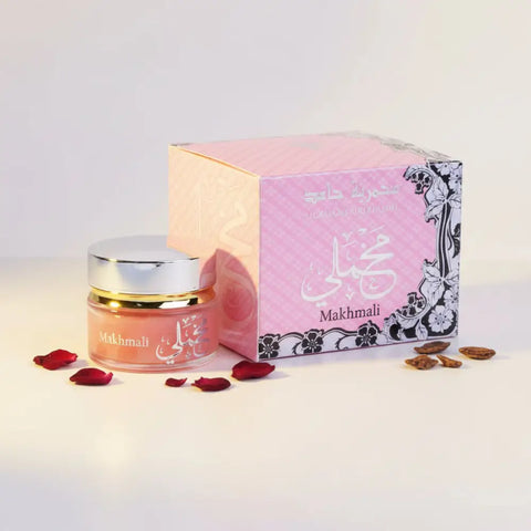 Makhmali skincare product with pink packaging on a white background