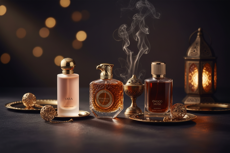 Arabian fragrance collection featuring Khamrah, Yara and Choco Musk